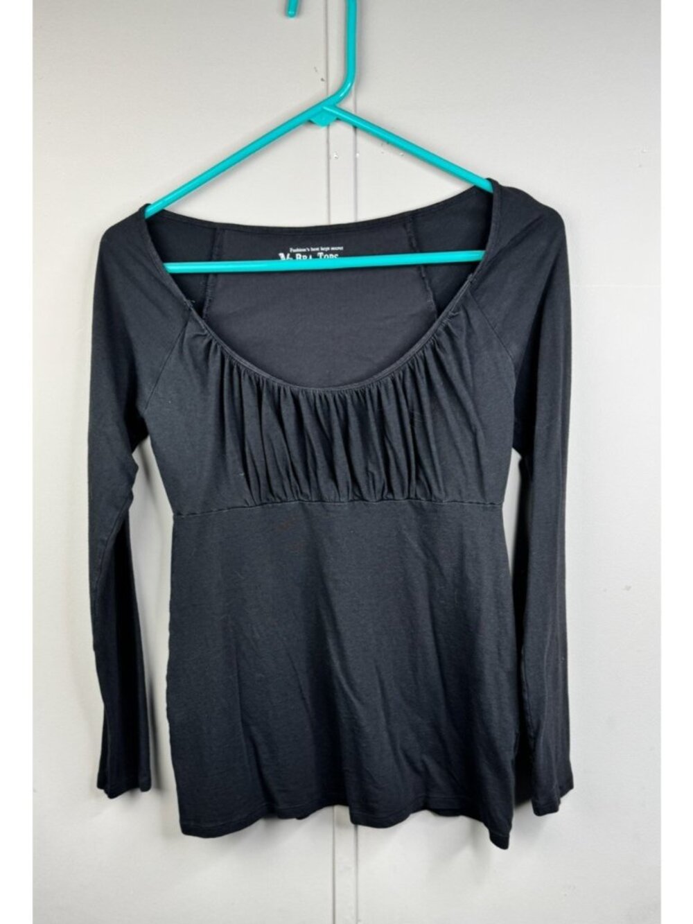 Victorias Secret Size S Women Top Long Sleeve Black Scoop Neck Built In Bralette